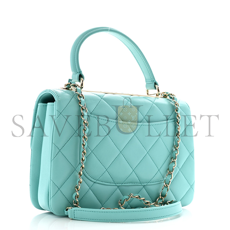 CHANEL LAMBSKIN QUILTED SMALL TRENDY CC DUAL HANDLE FLAP BAG BLUE  (25*17*9cm)